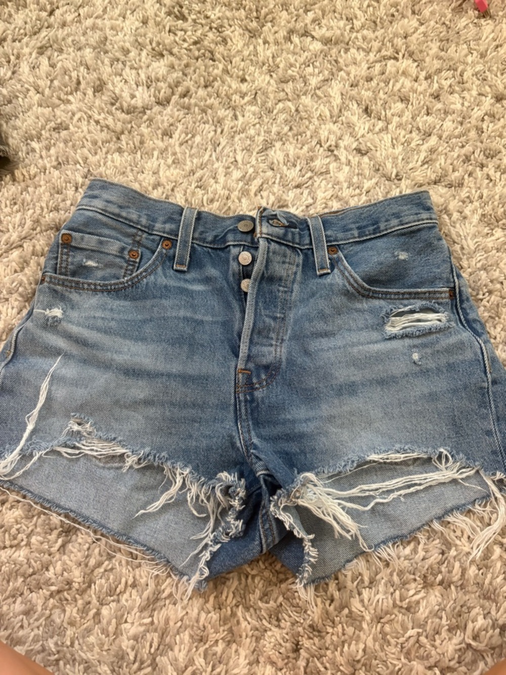 Levi's Light Blue Distressed Denim Cutoff Shorts